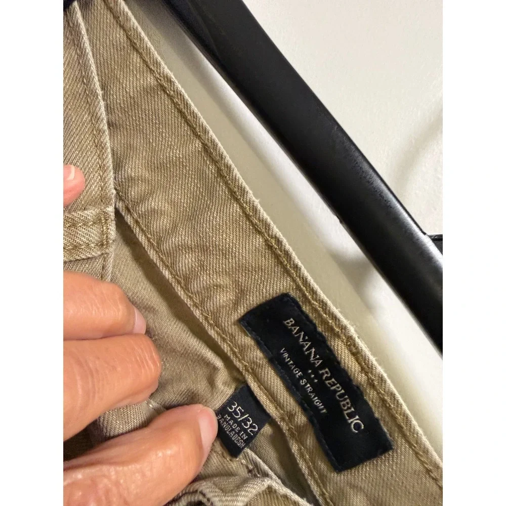 Banana Republic Vintage Straight Khaki Pants Mens 35x32 Tan Cotton Twill 5Pocket